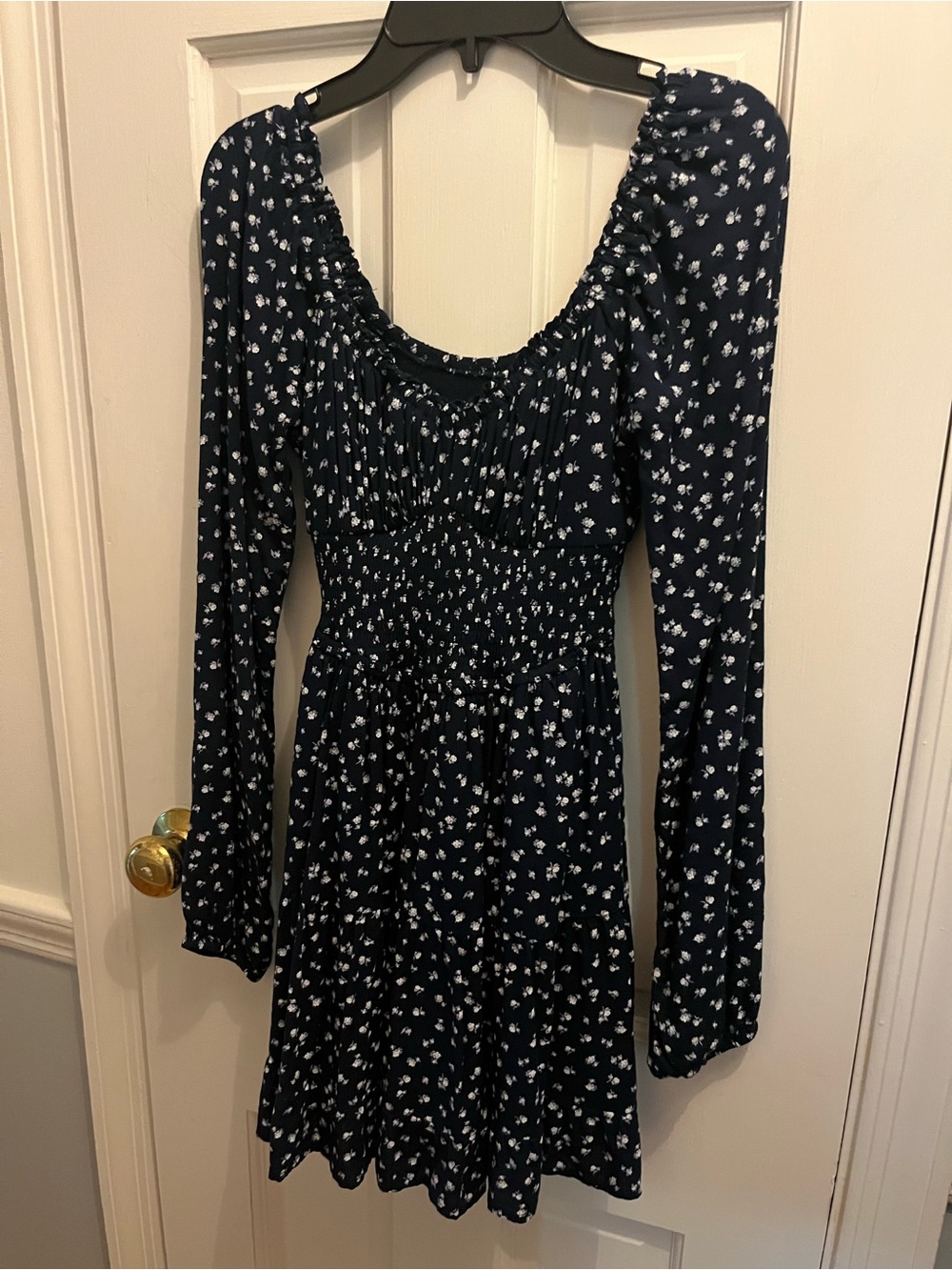 NWOT: Hollister Navy Dress with White Floral Print, Long Sleeve